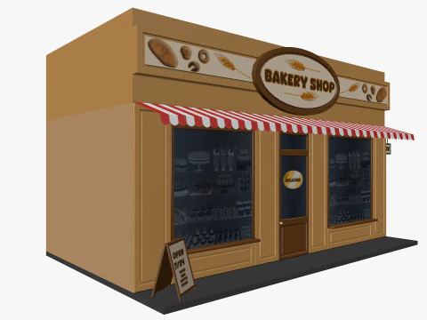 Cartoon City Buildings Shops Low-poly 3D Model