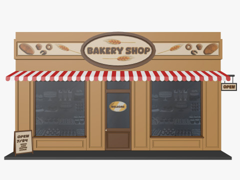 Cartoon City Buildings Shops Low-poly Model 3D