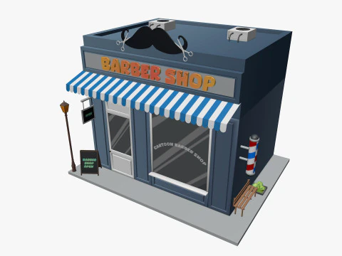 Cartoon City Buildings Shops Low-poly 3D Model