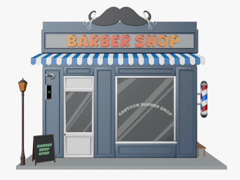 Cartoon City Buildings Shops Low-poly 3D Model