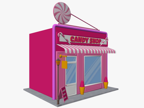 Cartoon City Buildings Shops Low-poly Model 3D