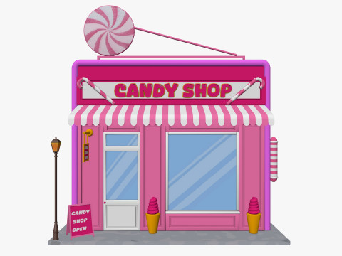 Cartoon City Buildings Shops Low-poly Model 3D