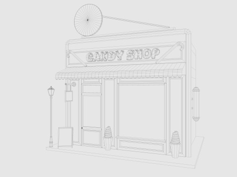 Cartoon City Buildings Shops Low-poly Model 3D