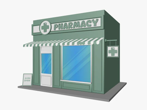 Cartoon City Buildings Shops Low-poly 3D Model
