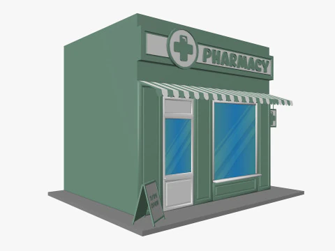 Cartoon City Buildings Shops Low-poly 3D Model