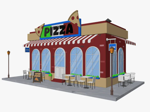 Cartoon City Buildings Shops Low-poly 3D Model