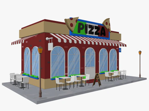 Cartoon City Buildings Shops Low-poly 3D Model