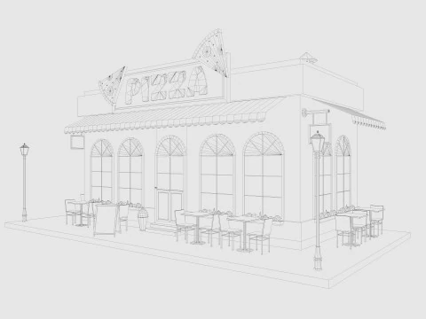 Cartoon City Buildings Shops Low-poly 3D Model
