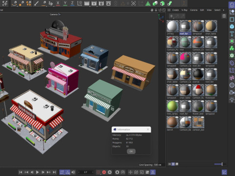Cartoon City Buildings Shops Low-poly Model 3D