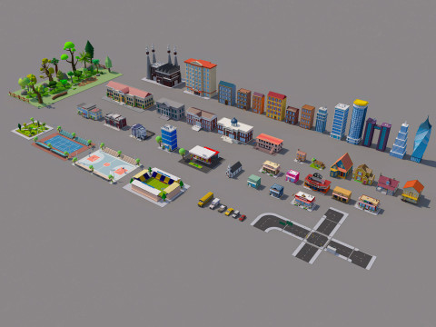 Cartoon City Pack Low-poly Modèle 3D