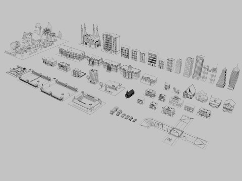 Cartoon City Pack Low-poly Modelo 3D
