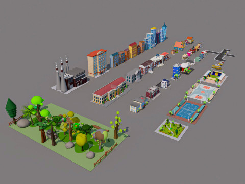 Cartoon City Pack Low-poly Modelo 3D