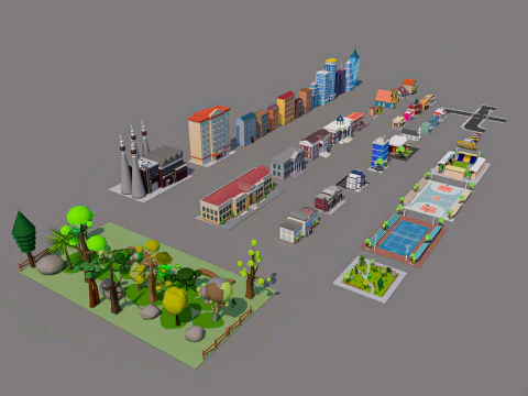 Cartoon City Pack Low-poly 3D Model