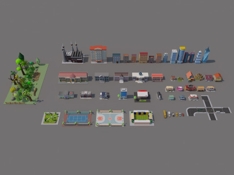 Cartoon City Pack Low-poly Modelo 3D