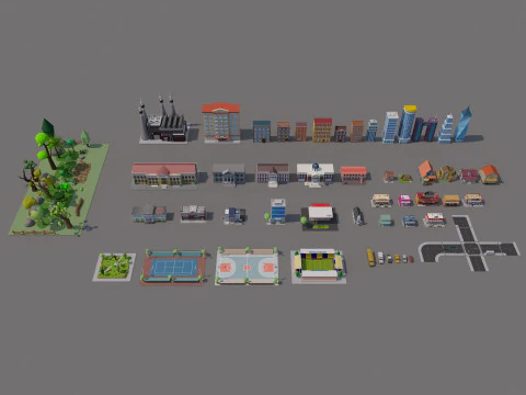 Cartoon City Pack Low-poly 3D Model