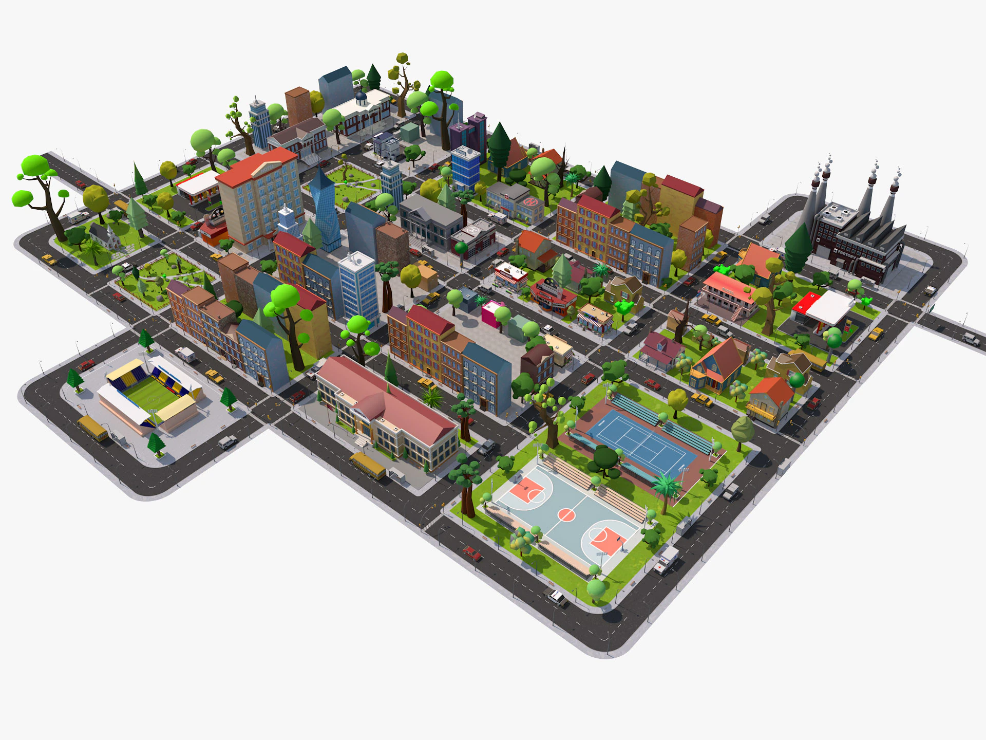 Cartoon City 3D Model .c4d .max .obj .3ds .fbx .stl .blend 