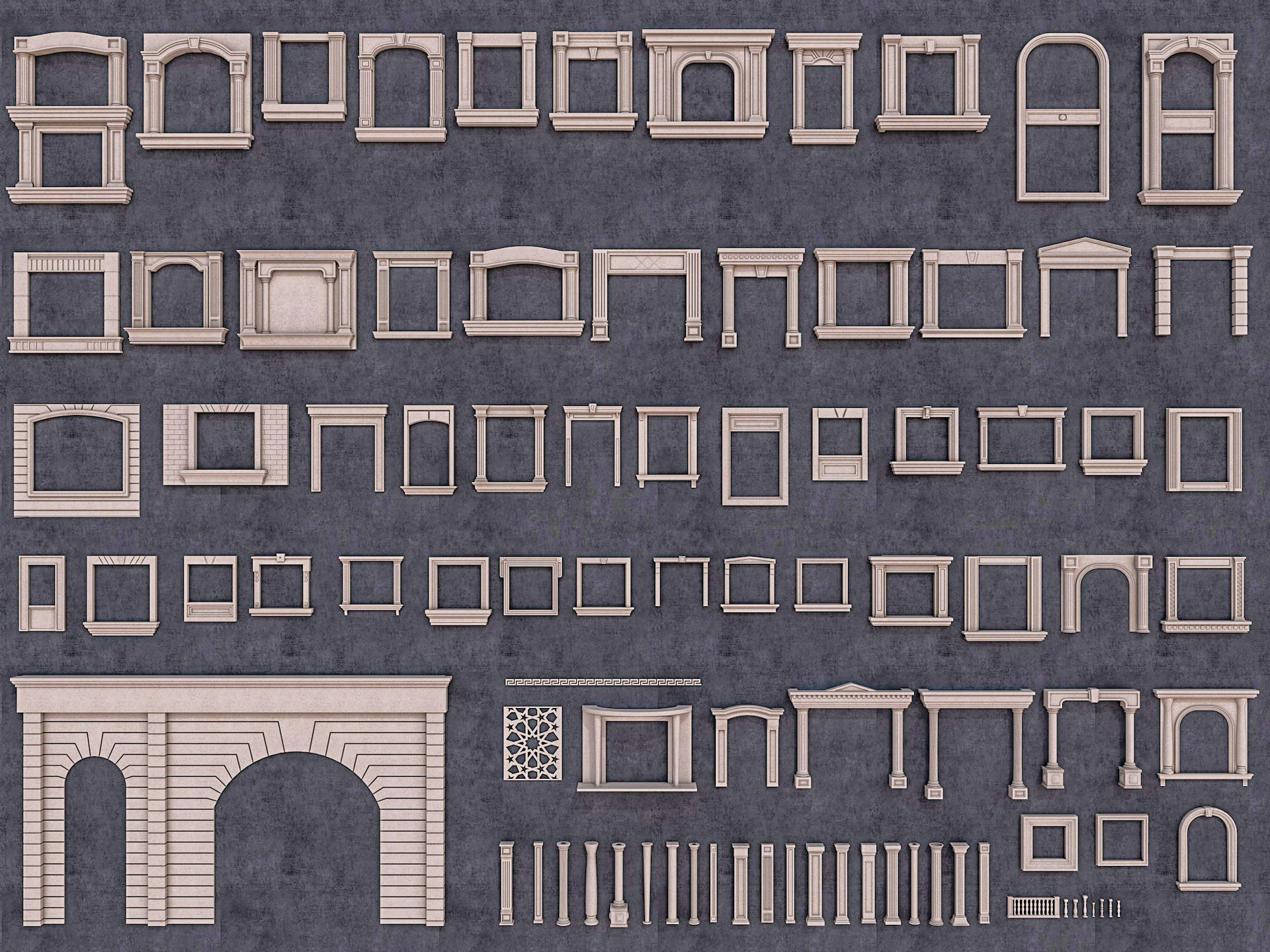 Building Facade Precast Frame Collection 3D Model .c4d .max .obj .3ds .fbx .stl .blend 