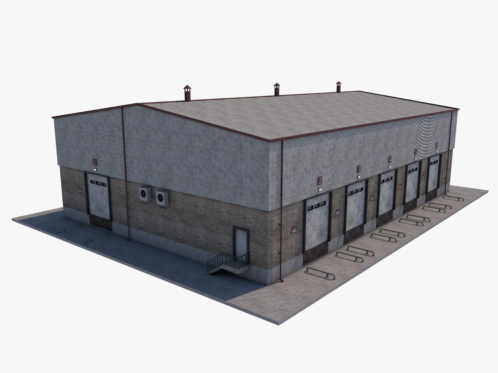 Industrial building warehouse 1 Low-poly 3D Model .c4d .max .obj .3ds .fbx .stl .blend 