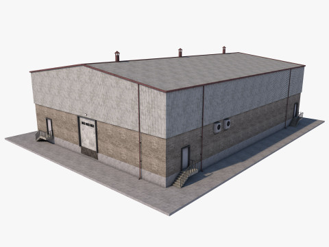 Industrial building warehouse 1 Low-poly 3D Model