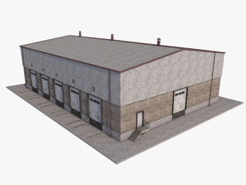 Industrial building warehouse 1 Low-poly 3D Model