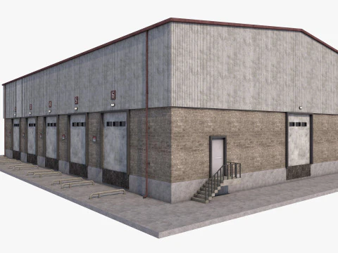 Industrial building warehouse 1 Low-poly 3D Model