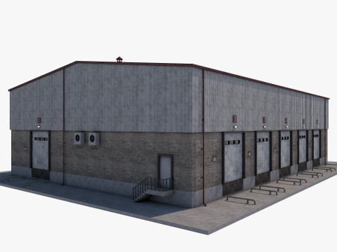 Industrial building warehouse 1 Low-poly 3D Model