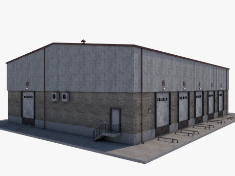 Industrial building warehouse 1 Low-poly 3D Model