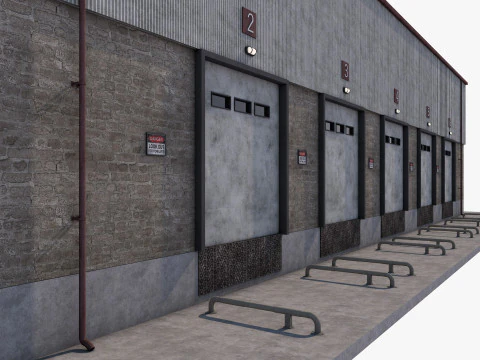 Industrial building warehouse 1 Low-poly 3D Model