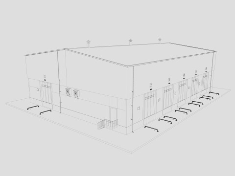 Industrial building warehouse 1 Low-poly 3D Model