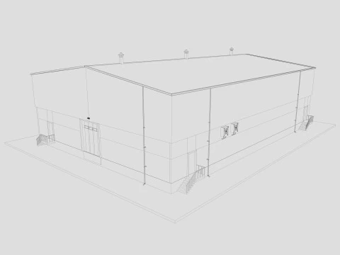 Industrial building warehouse 1 Low-poly 3D Model