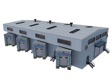 Industrial building warehouse 4 Low-poly 3D Model