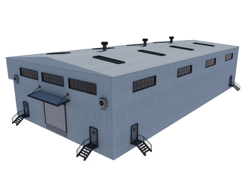 Industrial building warehouse 4 Low-poly Modelo 3D