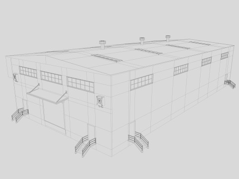 Industrial building warehouse 4 Low-poly Modelo 3D