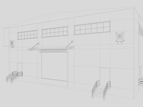 Industrial building warehouse 4 Low-poly Modelo 3D