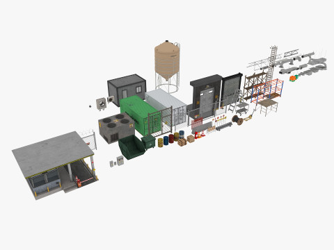Industrial warehouse equipments props pack Low-poly 3D Model