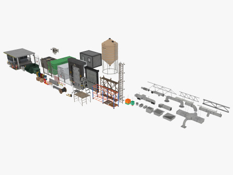 Industrial warehouse equipments props pack Low-poly 3D Model