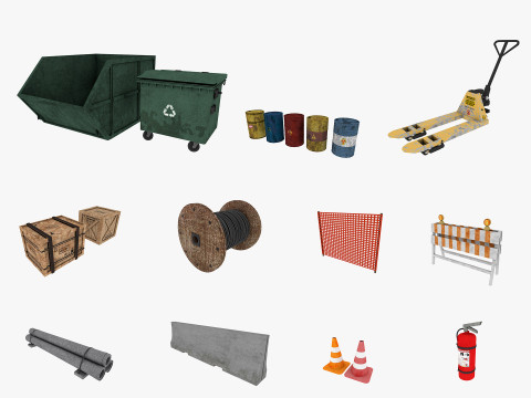 Industrial warehouse equipments props pack Low-poly 3D Model