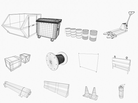 Industrial warehouse equipments props pack Low-poly 3D Model