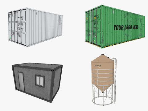 Industrial warehouse equipments props pack Low-poly 3D Model