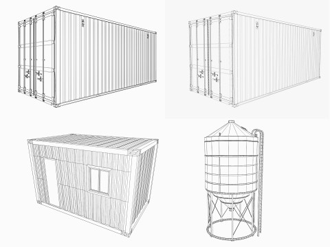 Industrial warehouse equipments props pack Low-poly 3D Model
