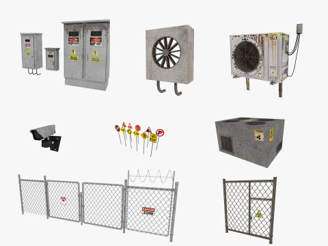 Industrial warehouse equipments props pack Low-poly 3D Model