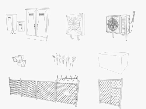 Industrial warehouse equipments props pack Low-poly 3D Model