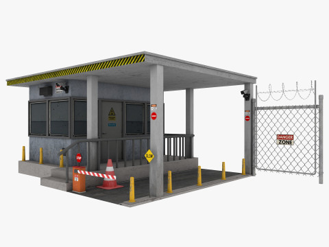 Guard Building and Wire Fence 3D Model