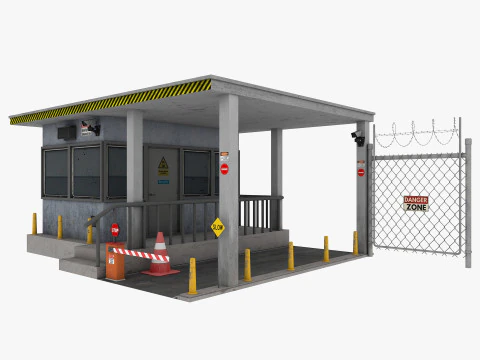 Guard Building and Wire Fence 3D Model
