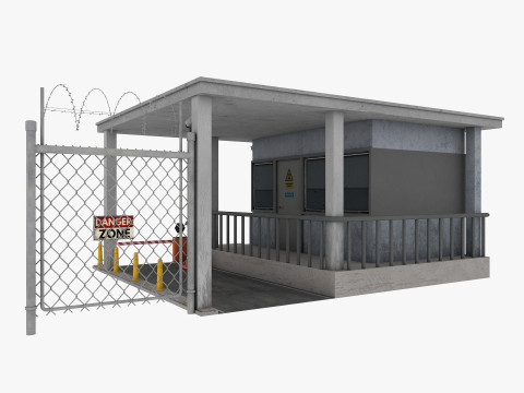 Guard Building and Wire Fence 3D Model