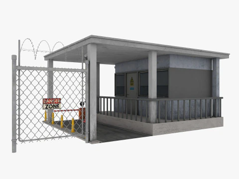 Guard Building and Wire Fence 3D Model