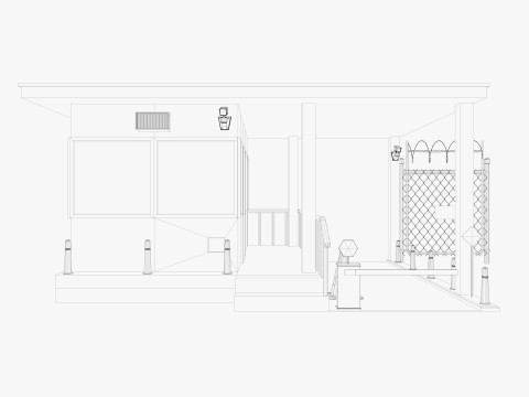 Guard Building and Wire Fence 3D Model