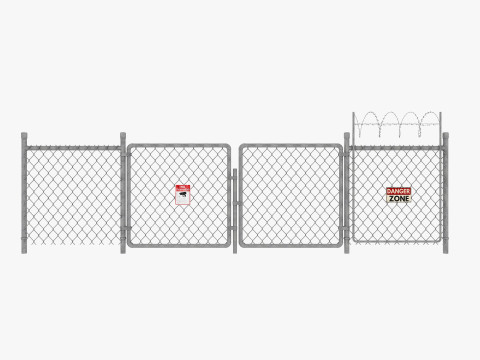 Guard Building and Wire Fence 3D Model