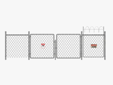 Guard Building and Wire Fence 3D Model
