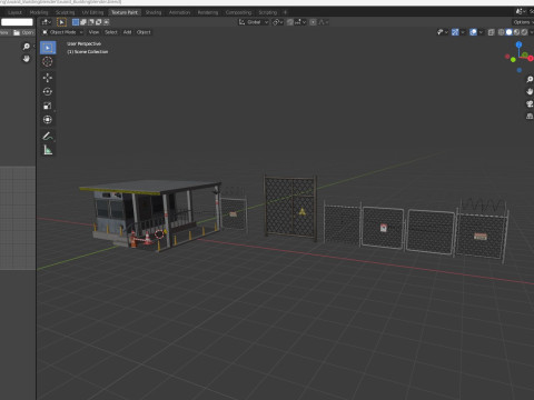 Guard Building and Wire Fence 3D Model